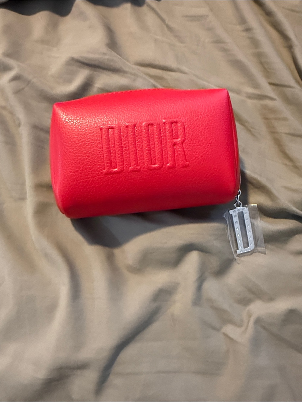 Dior Bright Red Embossed Leather Cosmetic Case